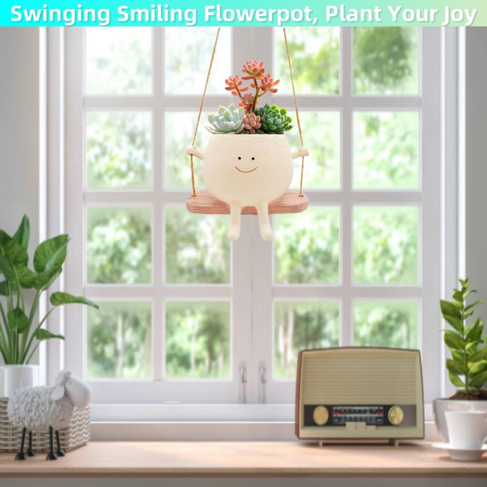 YGG MHYOO resin smiley planter highlighting playful charm on patios.