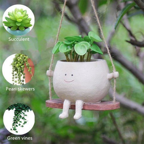 YGGlDUOl Resin Swing Planter crafted for durable use in rain or sun