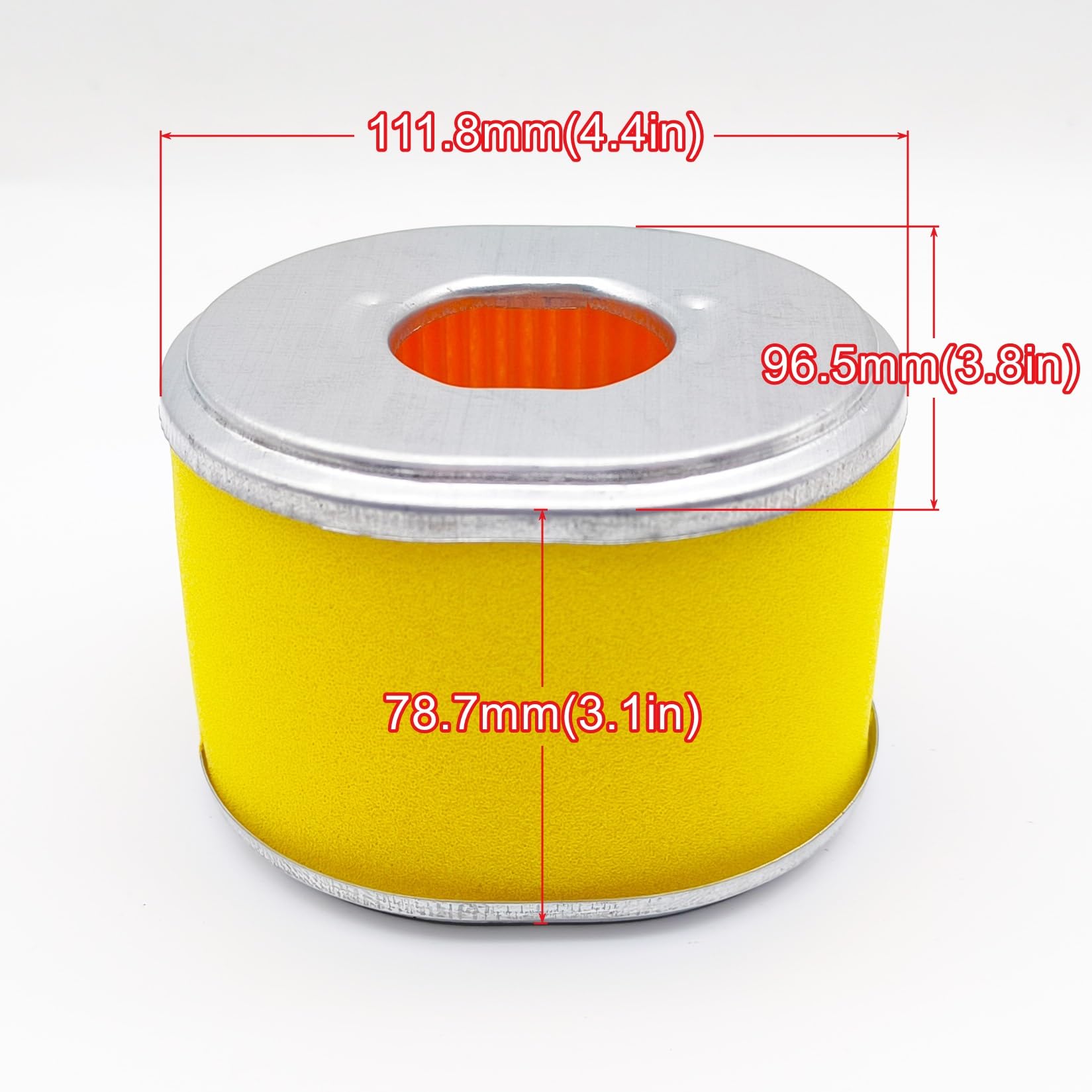 YGQ AFZE28 air filter showing compact 4 inch by 3-1/2 inch by 3 inch dimensions.