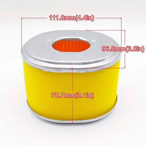 YGQ AFZE28 air filter showing compact 4 inch by 3-1/2 inch by 3 inch dimensions.