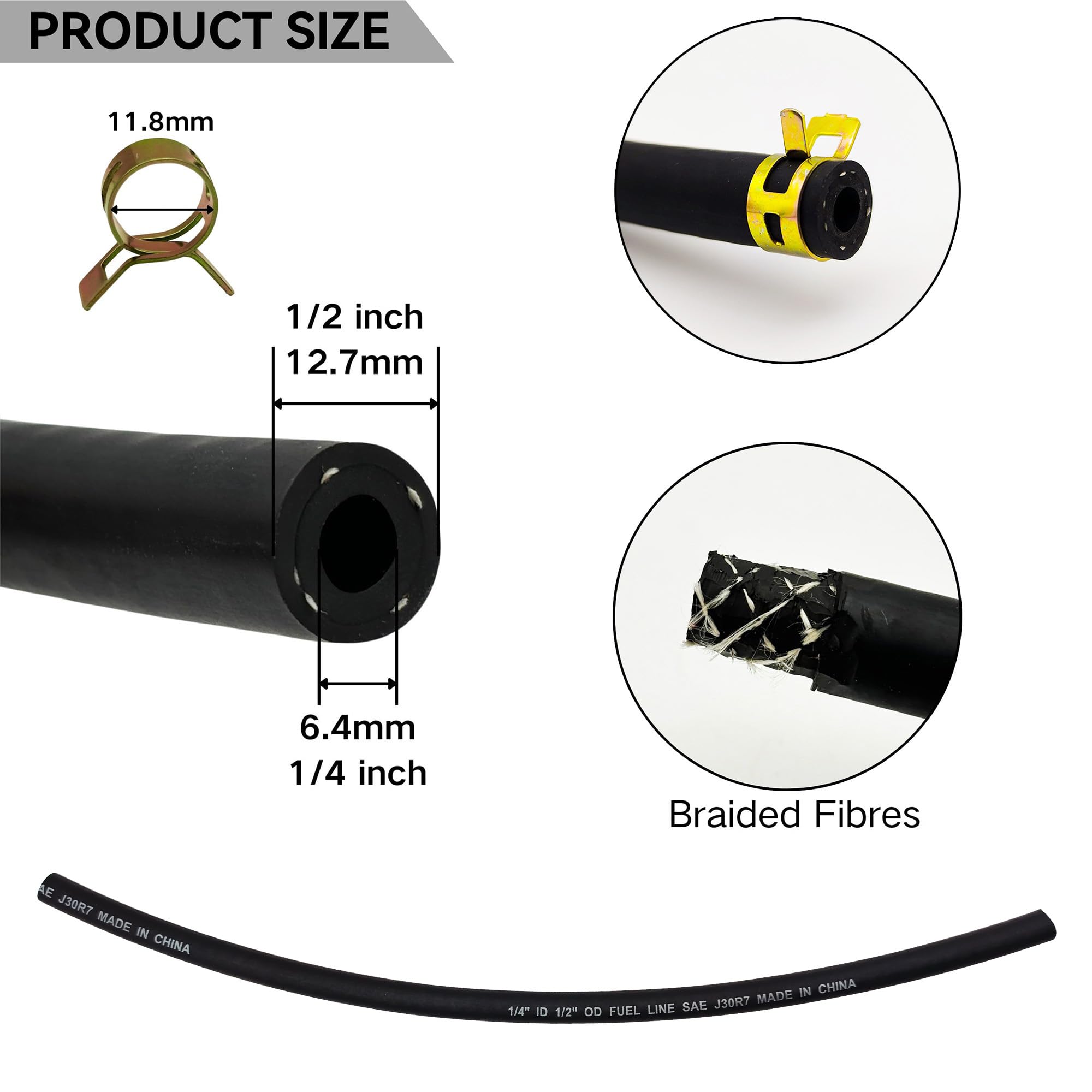 YGQ fuel line with four clamps ensures secure connections during setup.