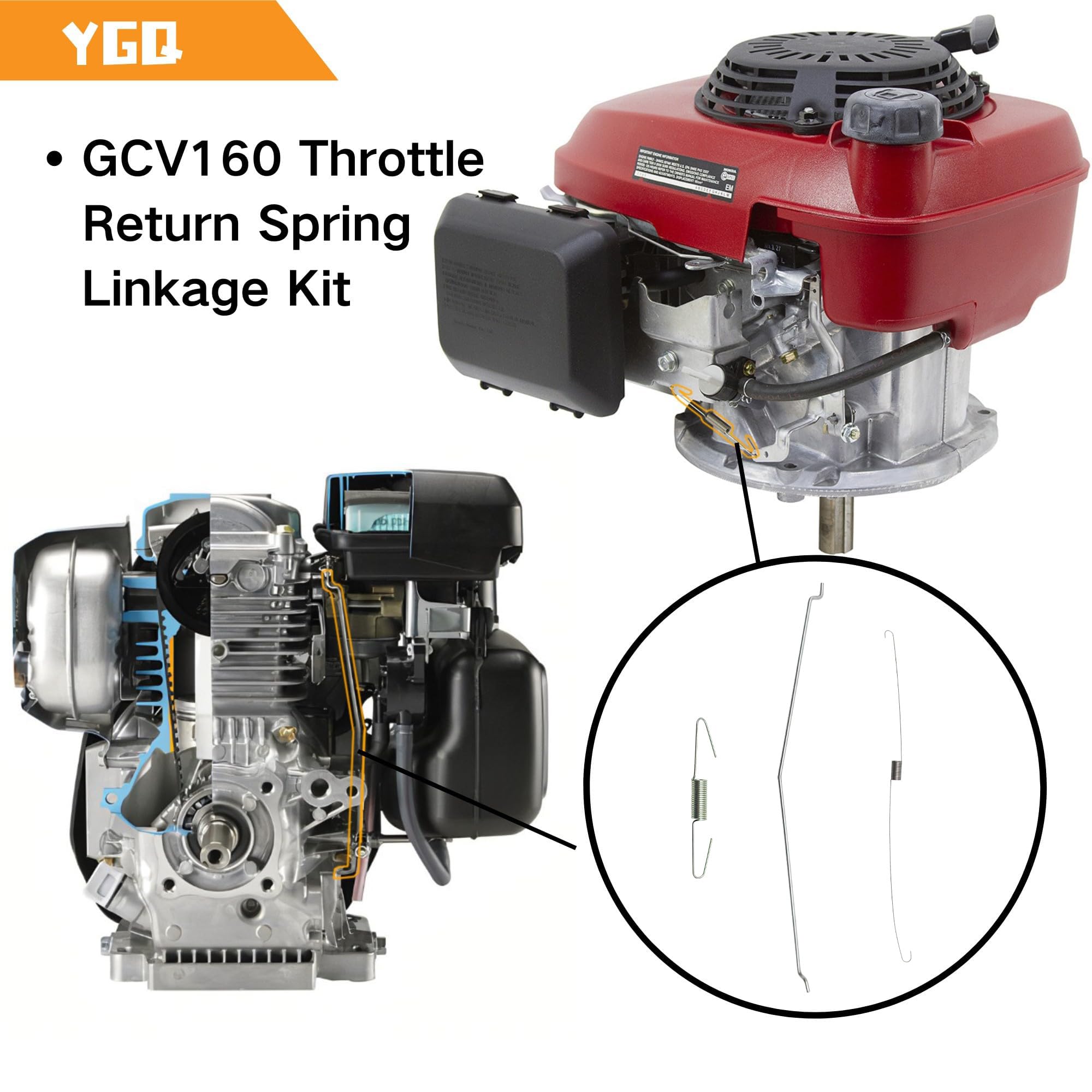 YGQ GCV160 mower compatibility shot—broad engine fit for Honda and clones