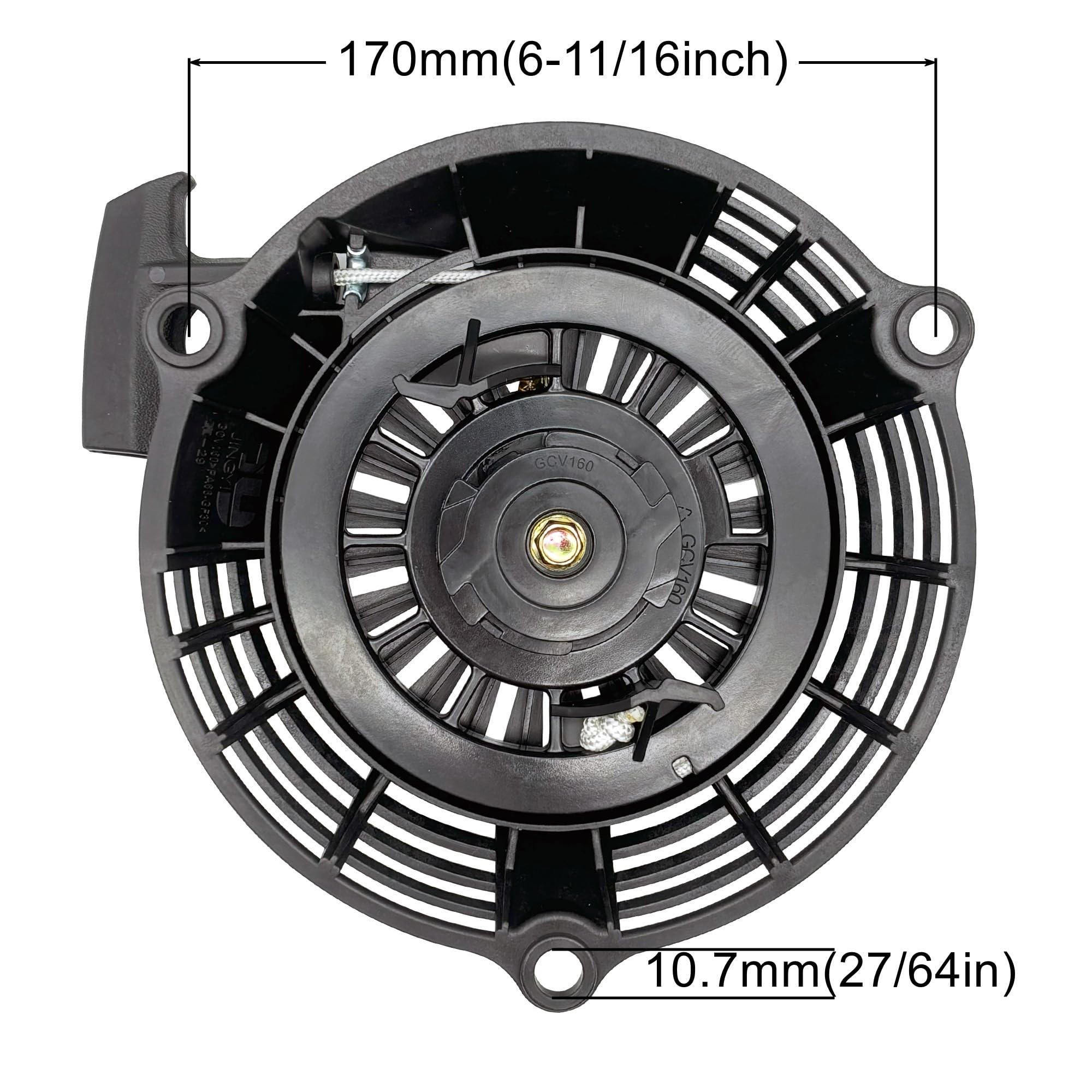 YGQ GCV160 pull-start assembly side view shows rugged construction for lasting use.