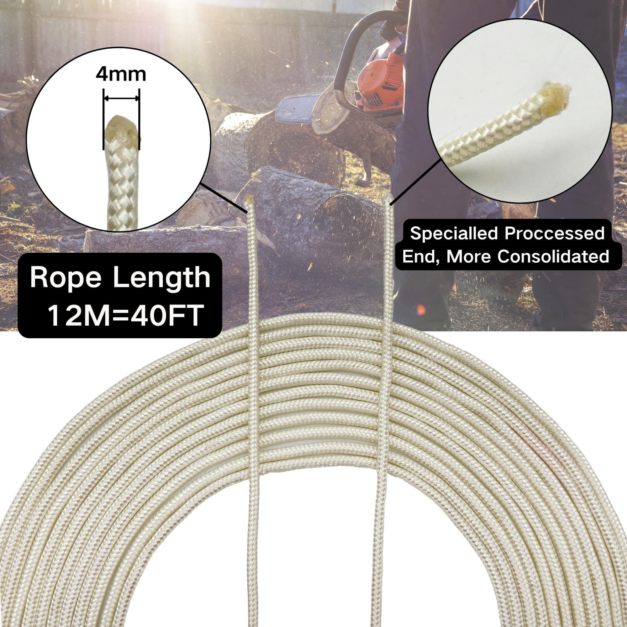 YGQ nylon 66 braided pull cord offers heavy-duty replacement for chainsaws.