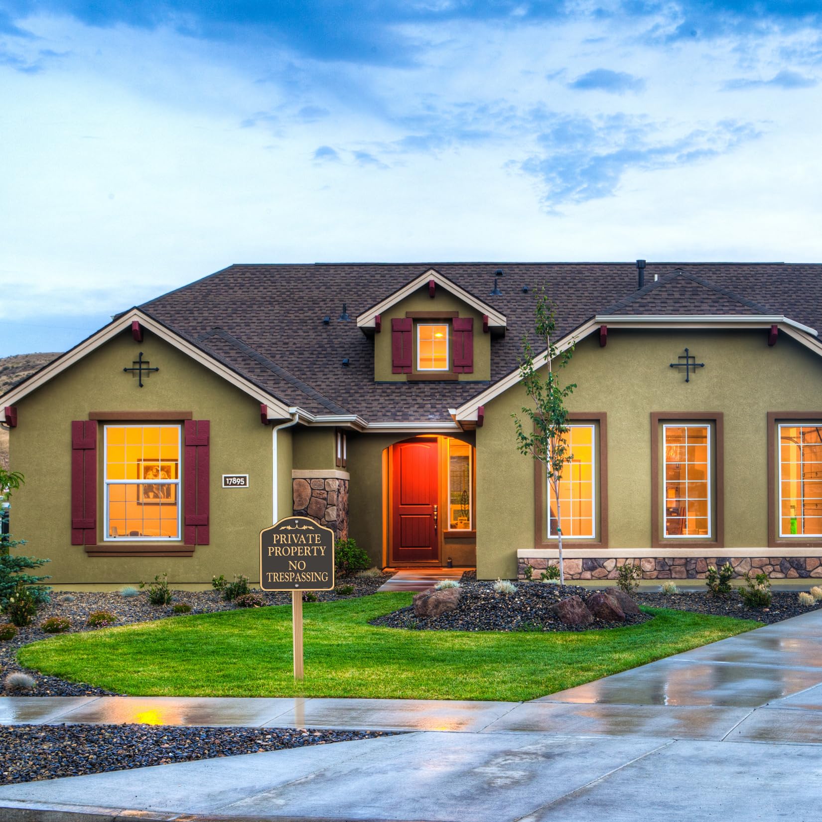 High-contrast YHAIATTA signs enhance property awareness from a distance.