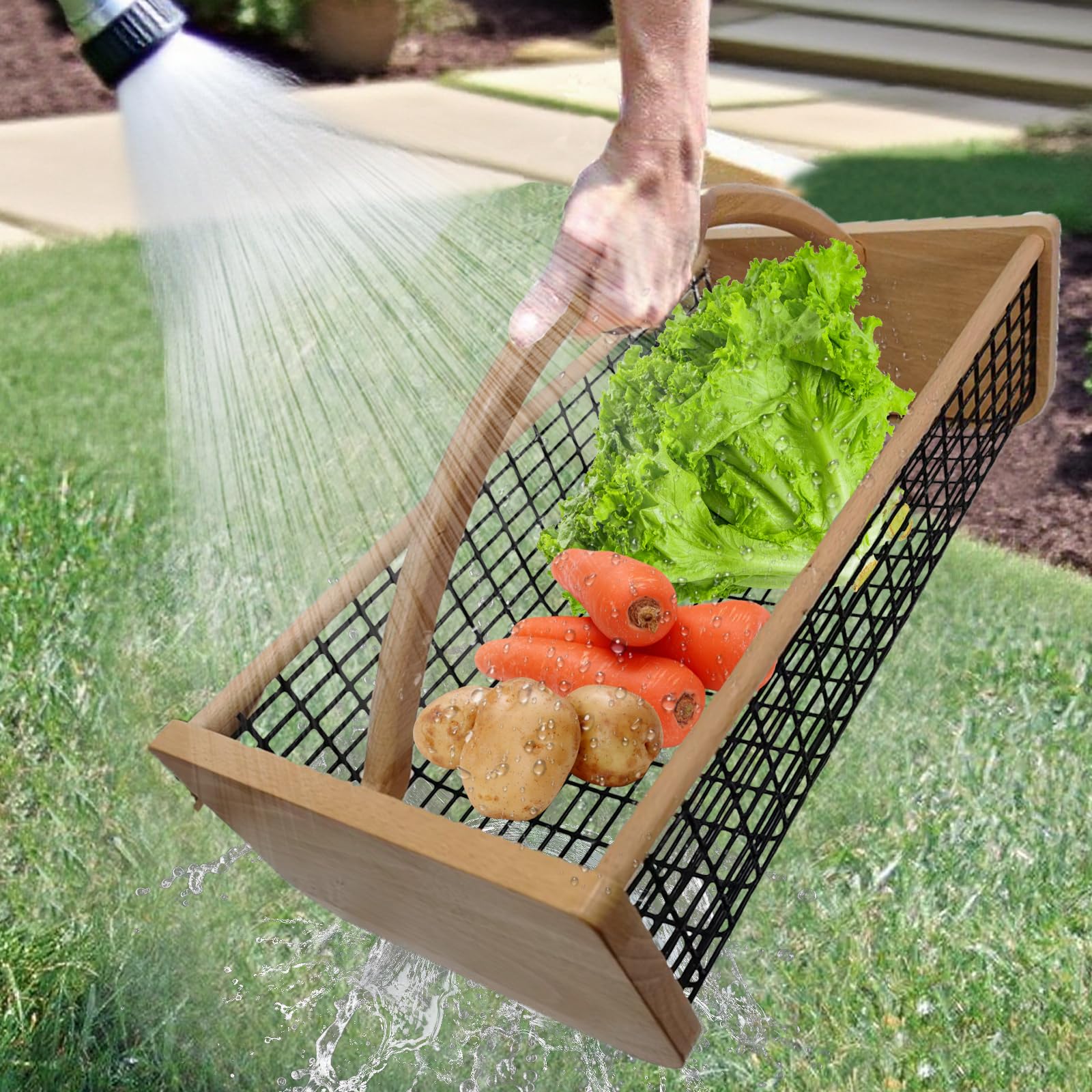 YHAOZE harvest basket features ergonomic wooden handle for easy carry