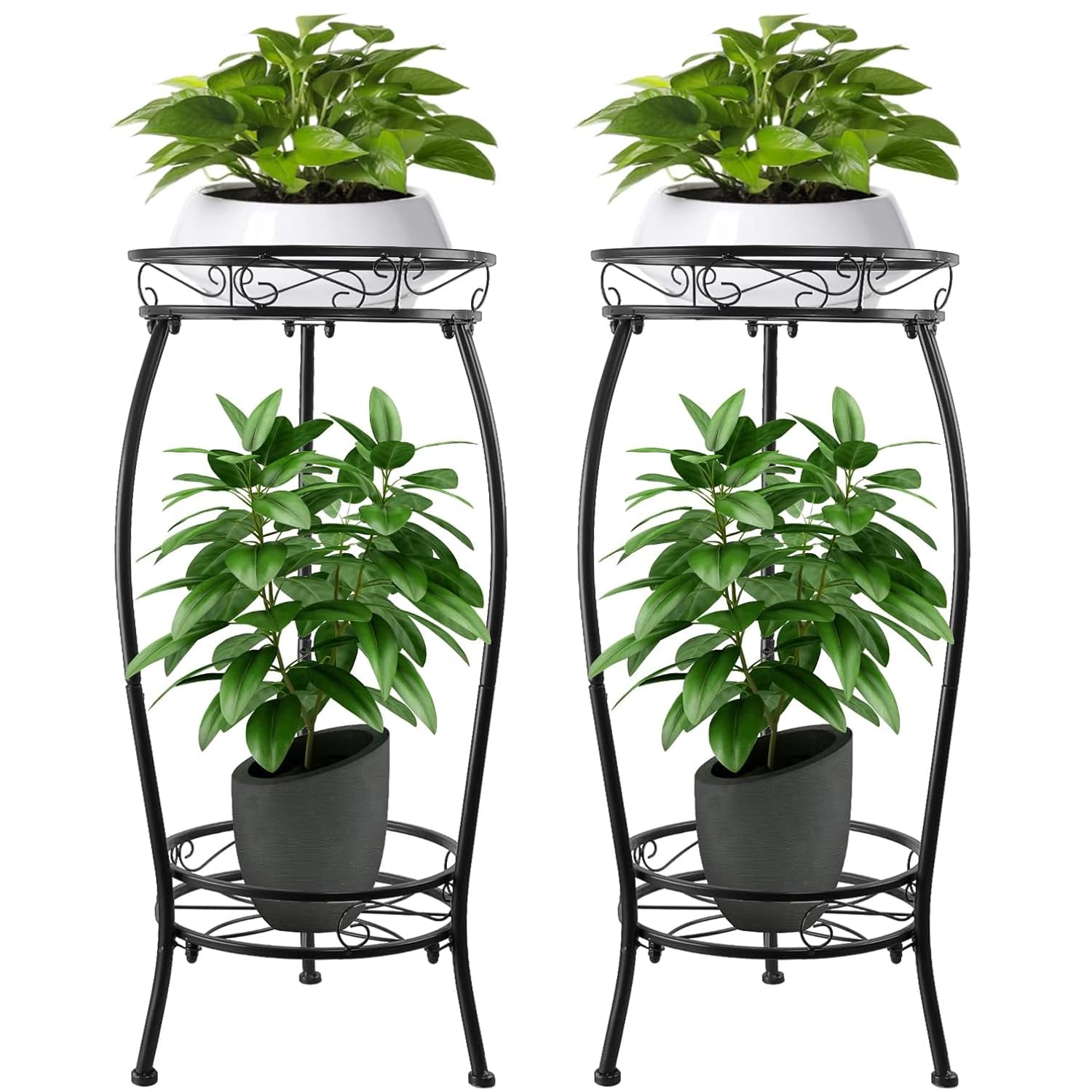 YHIJURS 2-pack two-tier plant stand showing compact corner-friendly design for small spaces