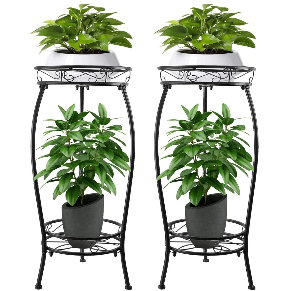 YHIJURS 2-pack two-tier plant stand showing compact corner-friendly design for small spaces