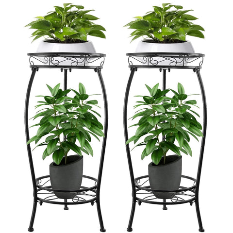 YHIJURS 2-pack two-tier plant stand showing compact corner-friendly design for small spaces