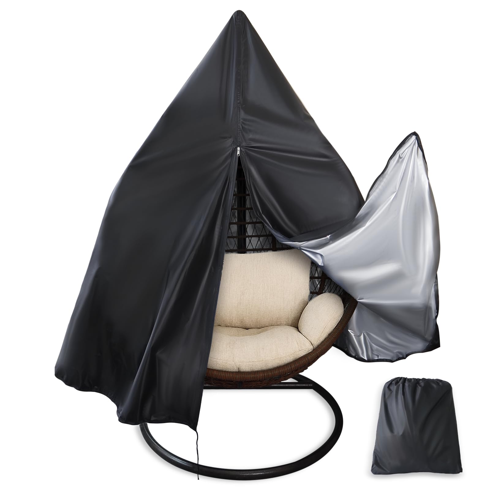 YHLOJIX egg chair cover on a stand showing a snug fit and protection.