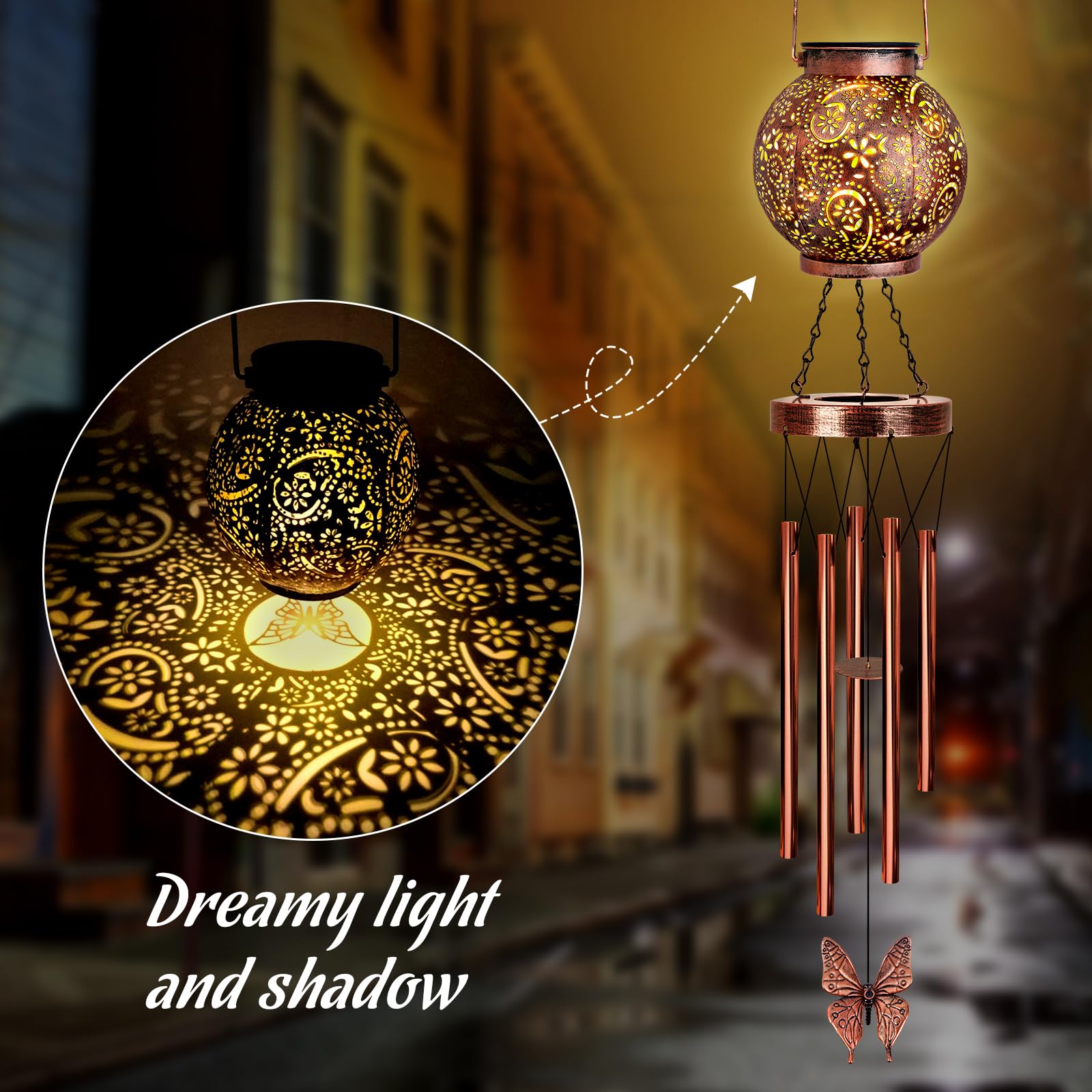 YHmall butterfly lantern windchime glows at night for garden ambiance