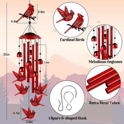 YHmall Cardinal Wind Chimes with aluminum tubes resist rust for outdoor longevity