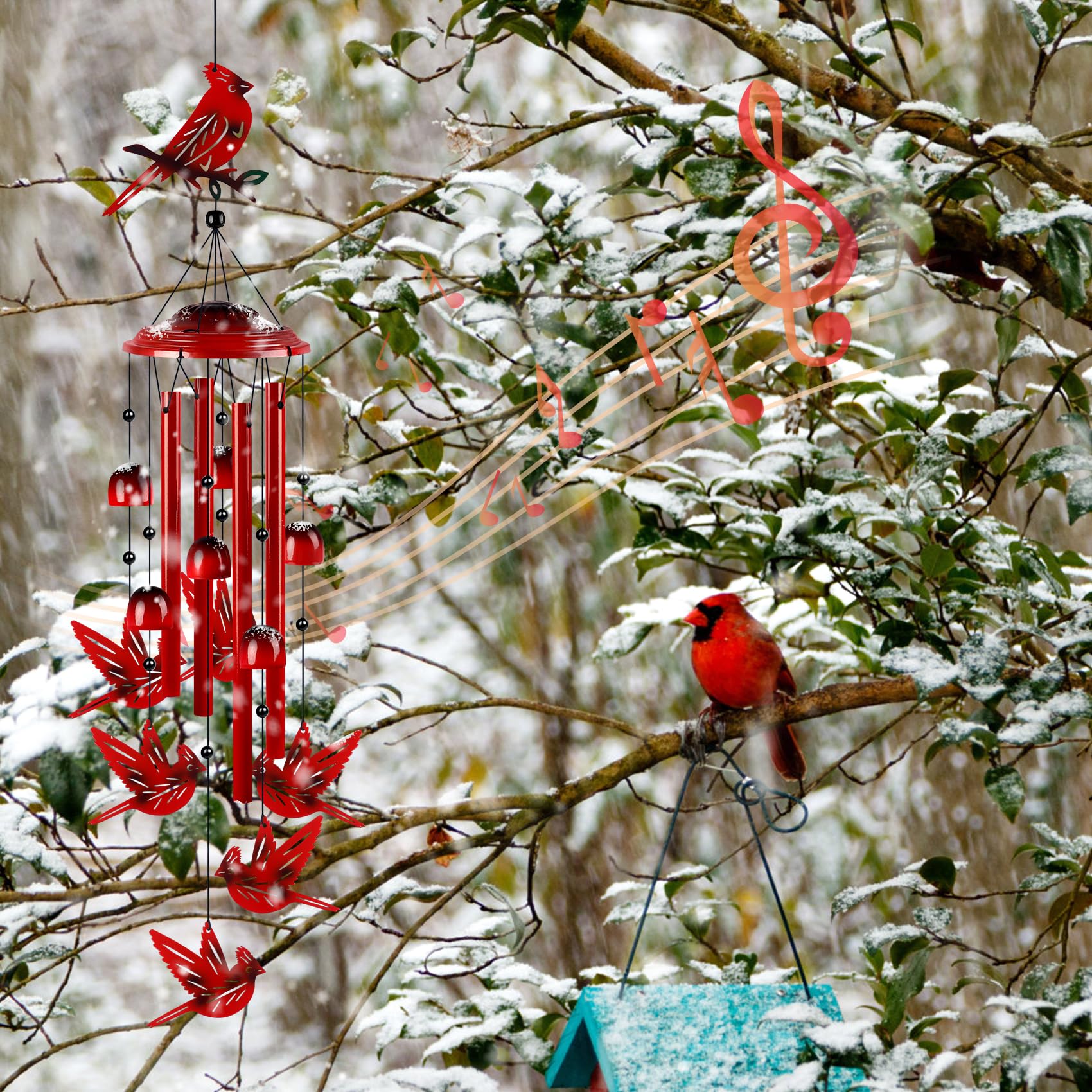 YHmall Cardinal Wind Chimes hook design makes hanging easy