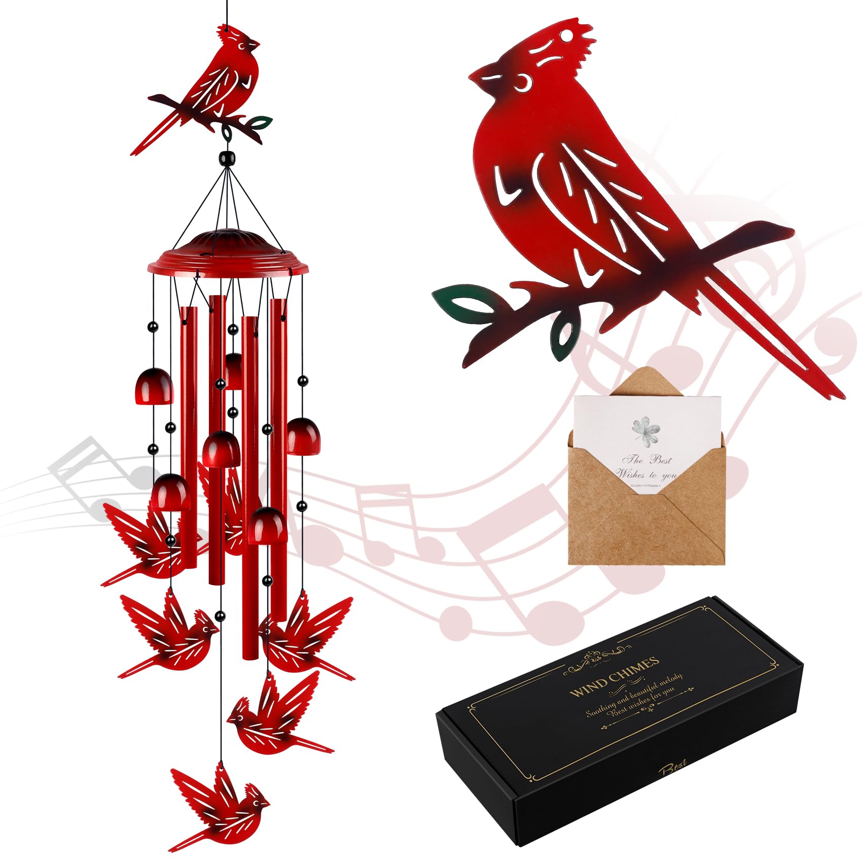 YHmall Cardinal Wind Chimes with a large cardinal bird for tranquil outdoor ambiance