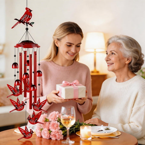 YHmall Wind Chimes with six small cardinals for cheerful garden charm