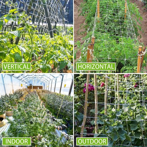 YHmall garden netting supports tomatoes, cucumbers, and peas.