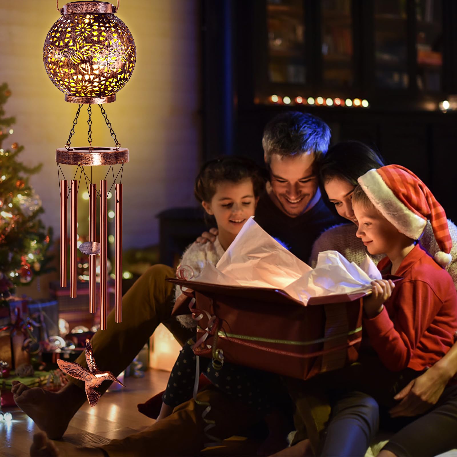 YHmall solar night-light windchimes glow after sunset with energy-efficient lighting.