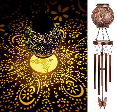 YHmall solar wind chimes outdoors with butterfly lantern lighting the garden during the day