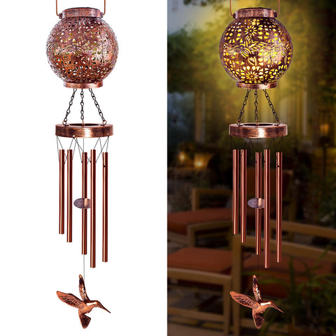 YHmall windchimes outside solar lantern for ambient evening lighting and sun-powered convenience.