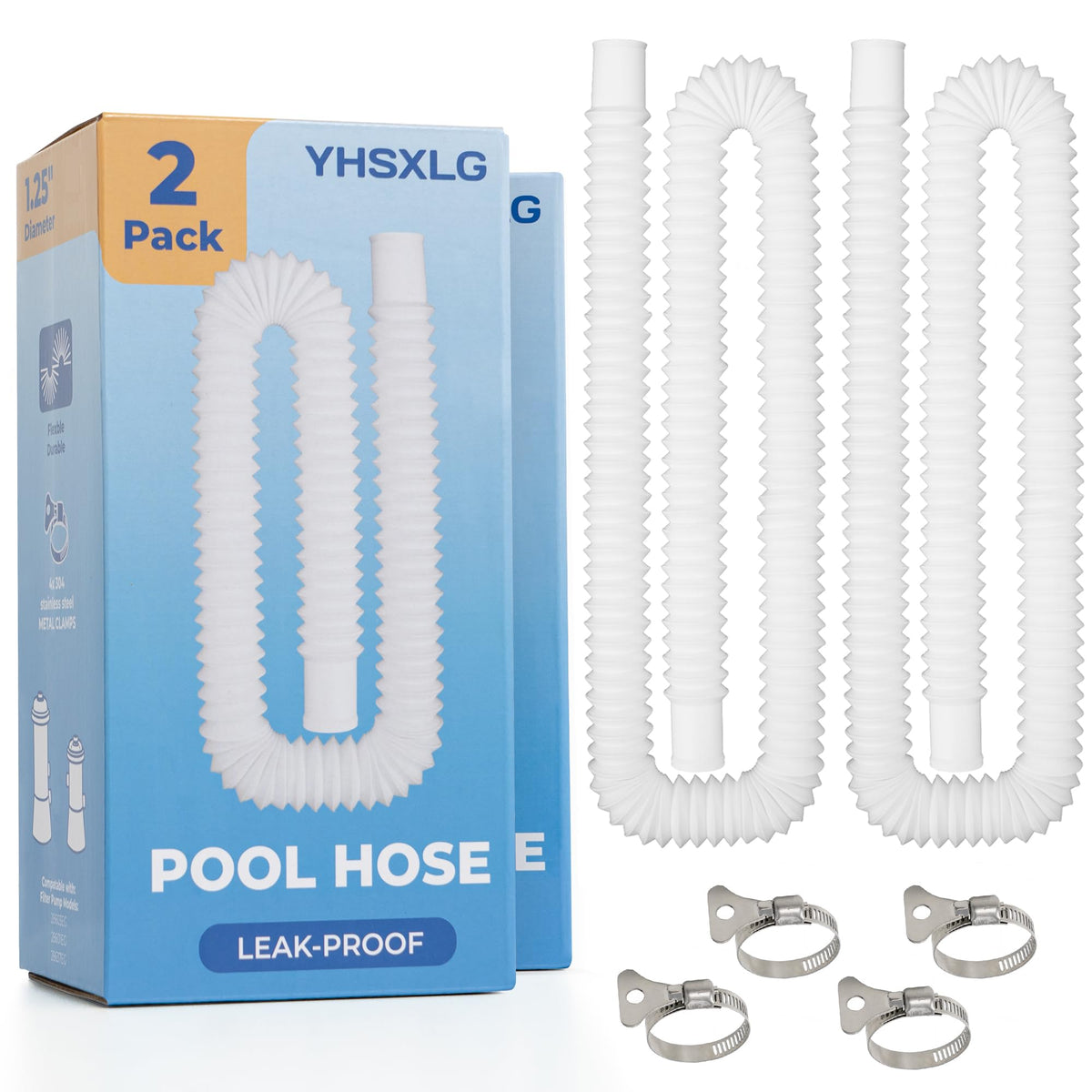 YHSXLG pool hose with 50-inch length for extended reach during pump setup.