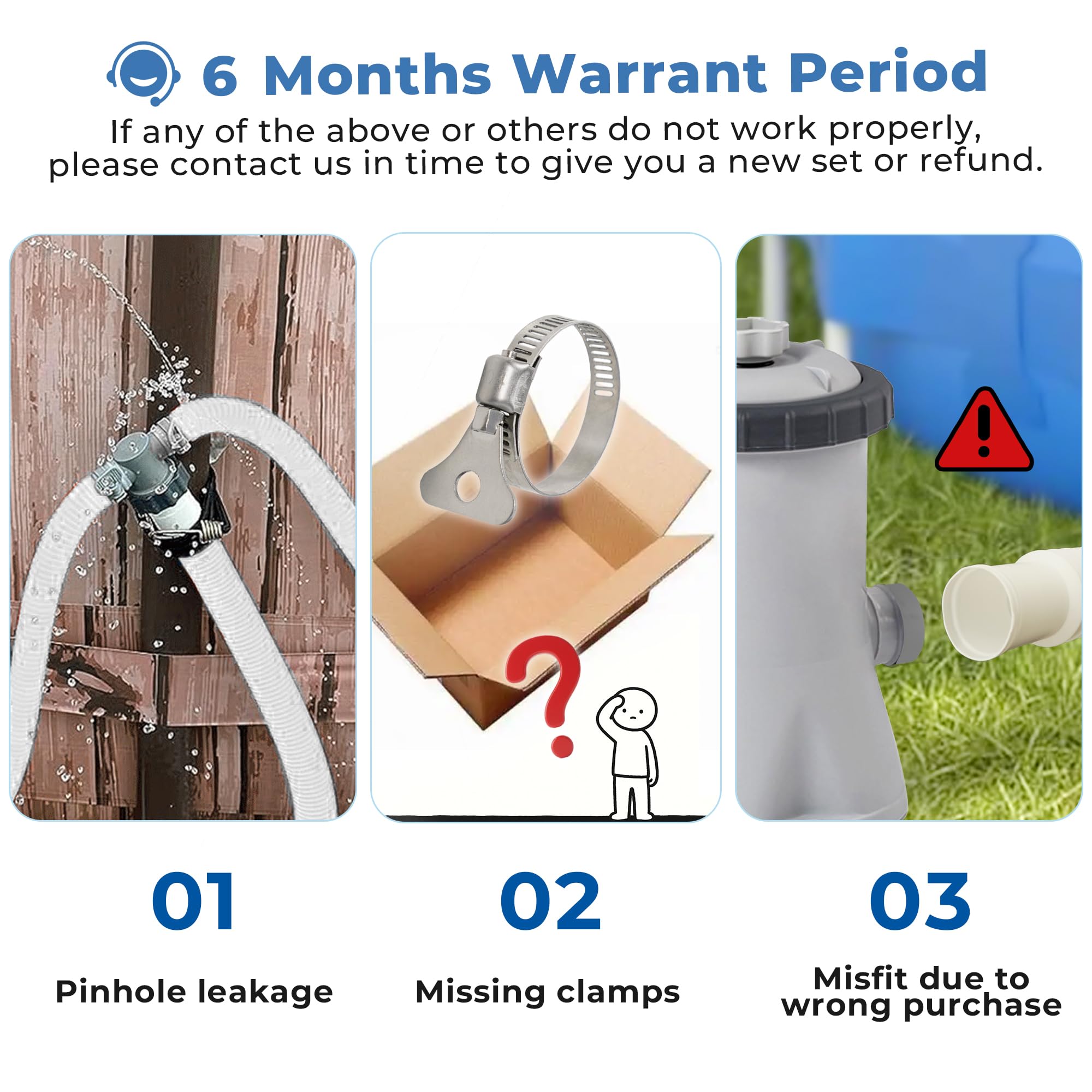YHSXLG pool hose includes four metal clamps for secure installation.
