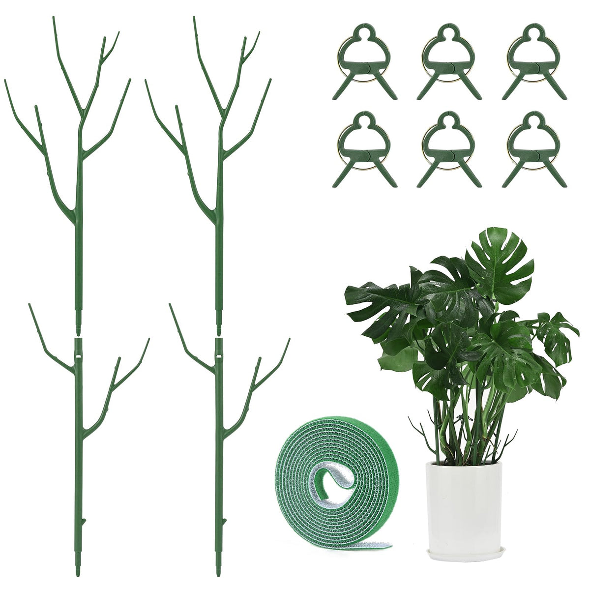 Yhtpouqe 4-pack 28-inch plant stakes blend with plants for upright growth.