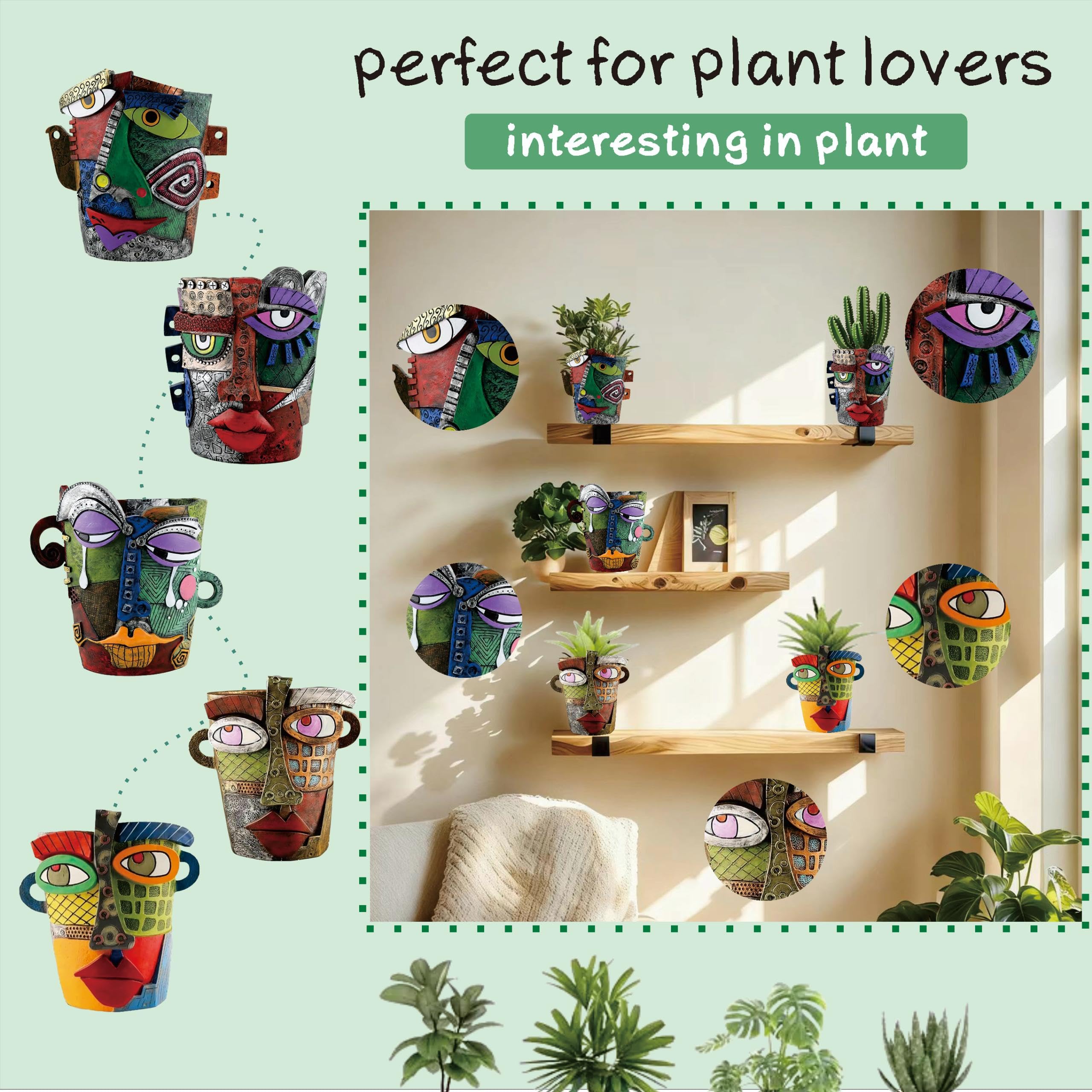 Yhupl Picasso Abstract Face Pot texture adds tactile interest on display.