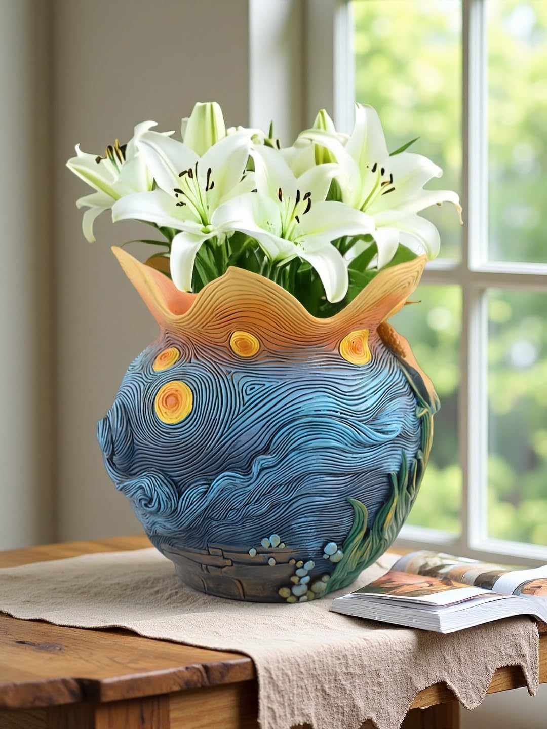 Yhupl Starry Night planter demonstrates resin durability with lightweight handling