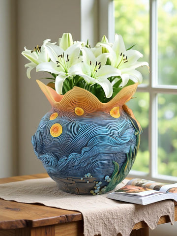 Yhupl Starry Night planter demonstrates resin durability with lightweight handling