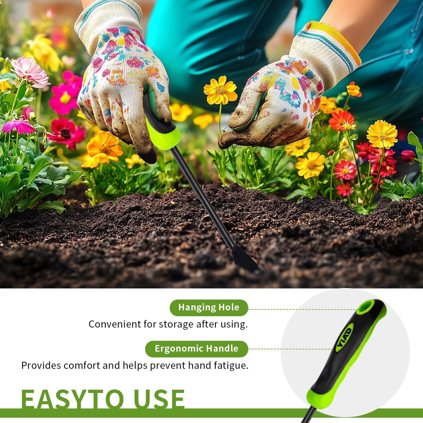 YIAD Dragon Horse hand weeder has rust-resistant coating for long-lasting garden tool.