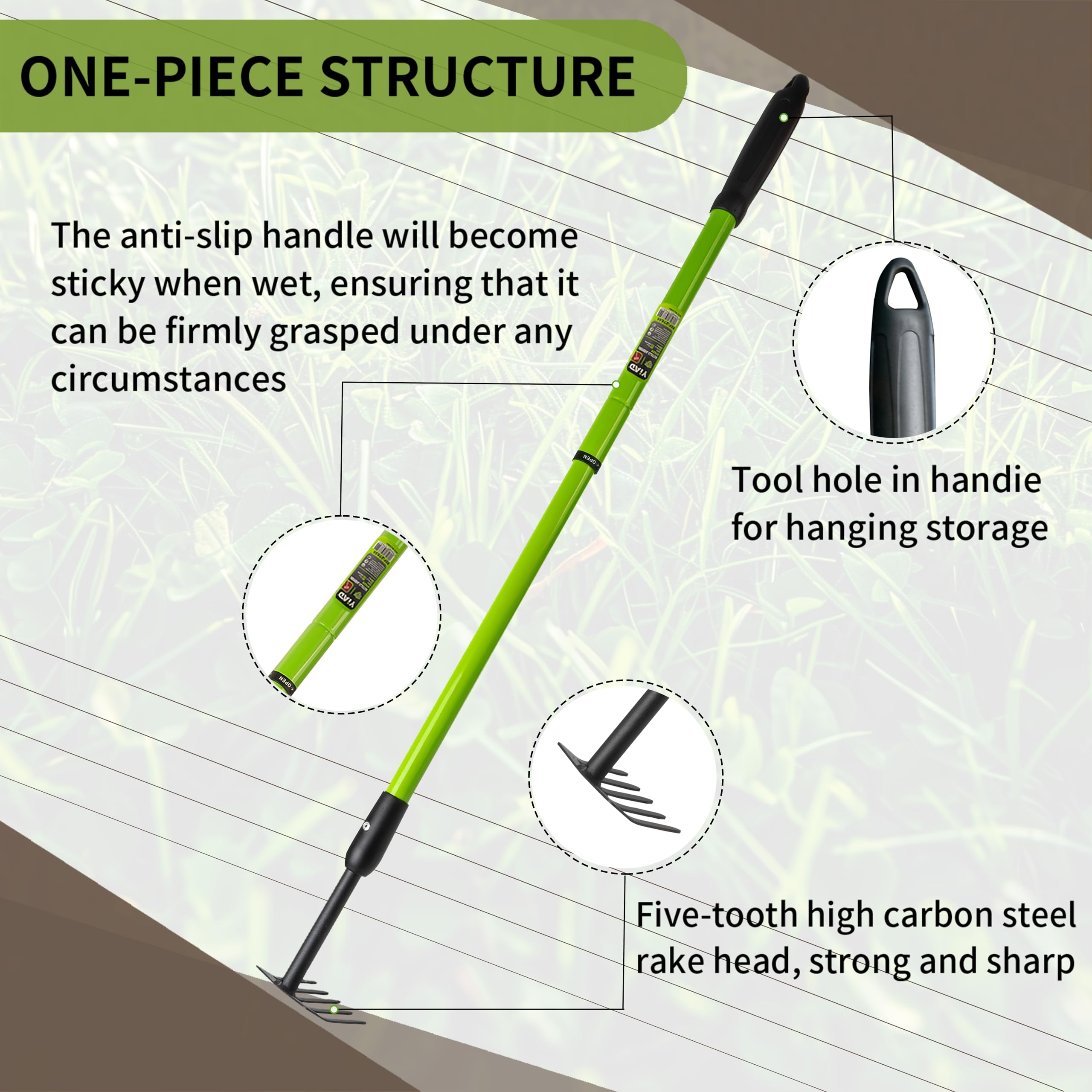 YIAD Dragon Horse small rake close-up of sturdy tines for precise weeding.