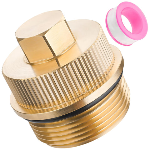 YIBEICO brass drain plug cap assembly close-up showing durable brass construction