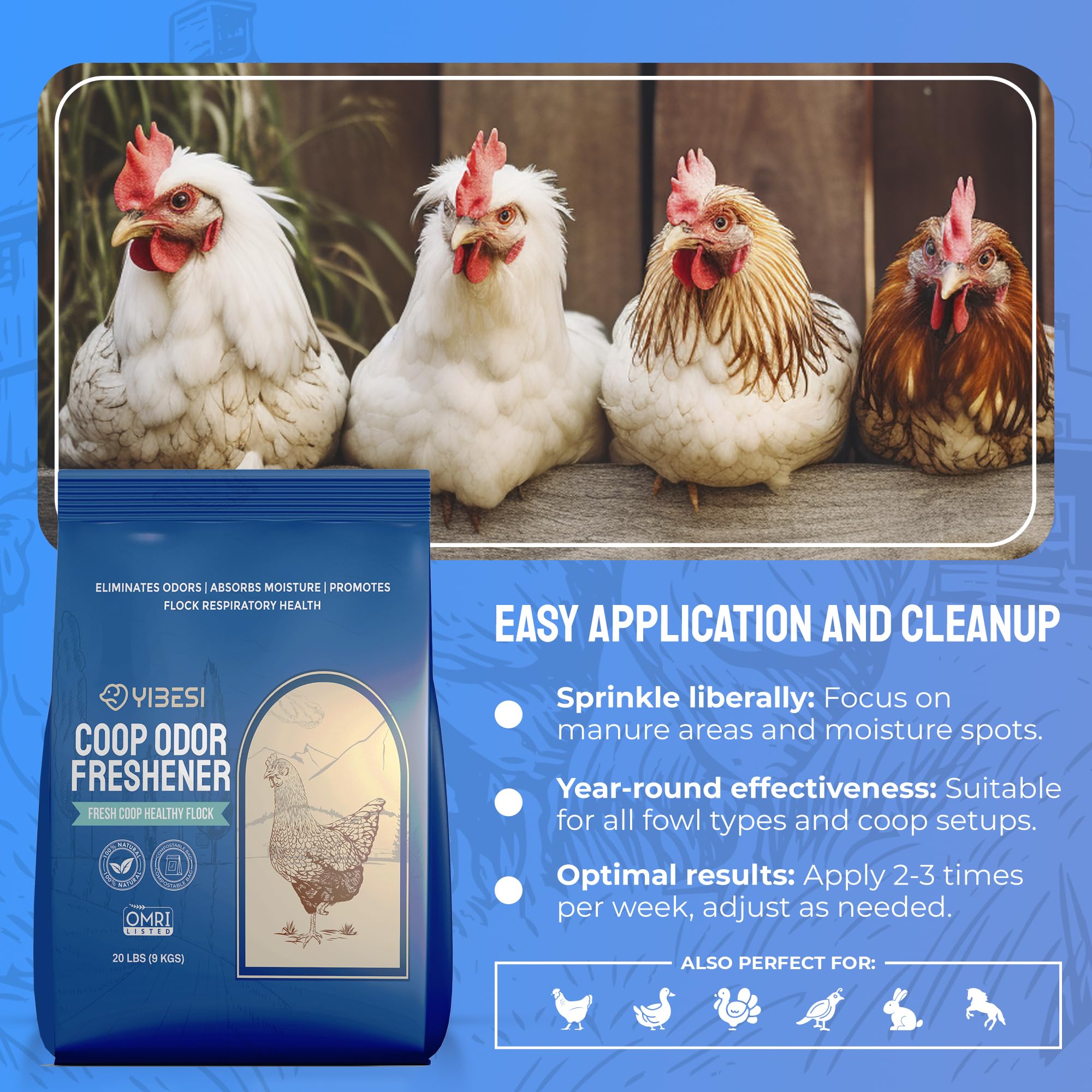 Yibesi all-in-one freshness across coops, runs, and small animal spaces