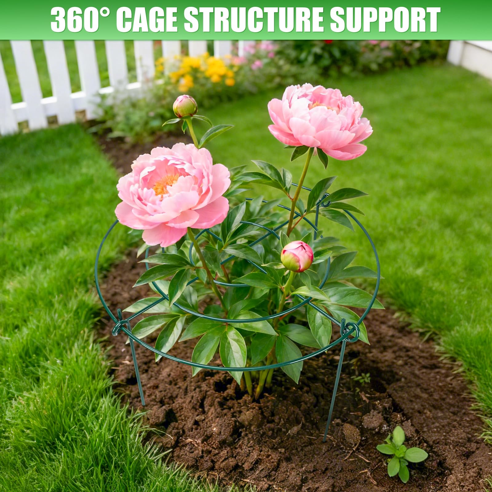 YIBOBO plant cage outdoors offers sturdy metal support for organized beds.