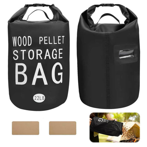 YIBOBO 22lb pellet storage bag filled with wood pellets for grilling.