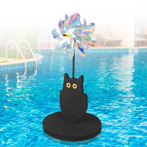 YIBOBO floating pinwheel in pool reflecting sunlight to deter birds