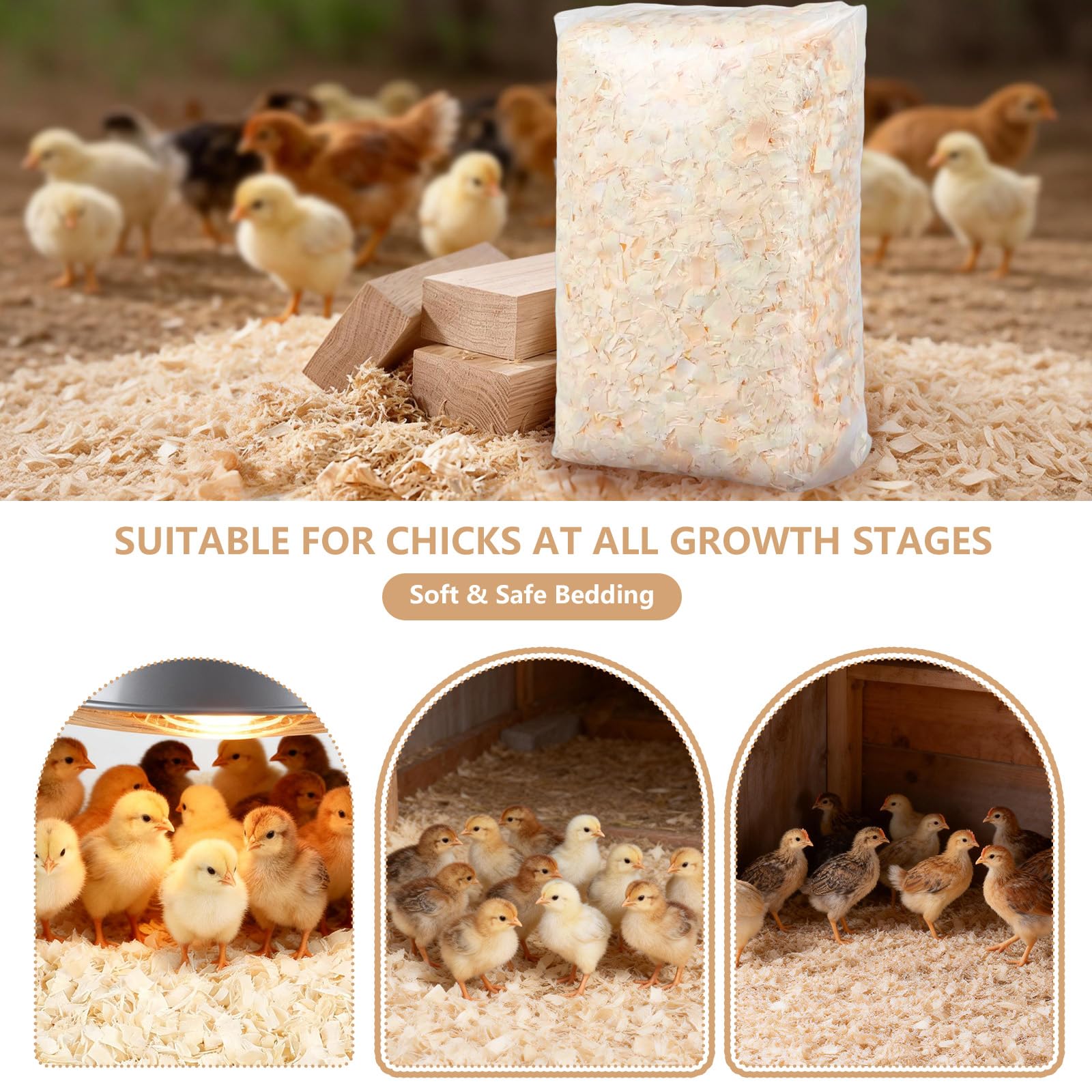 YIBOBO large uniform flakes stay put in coops and brooders for tidy enclosures.