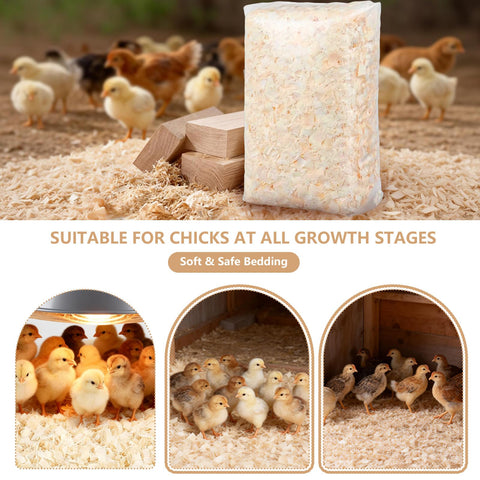 YIBOBO large uniform flakes stay put in coops and brooders for tidy enclosures.