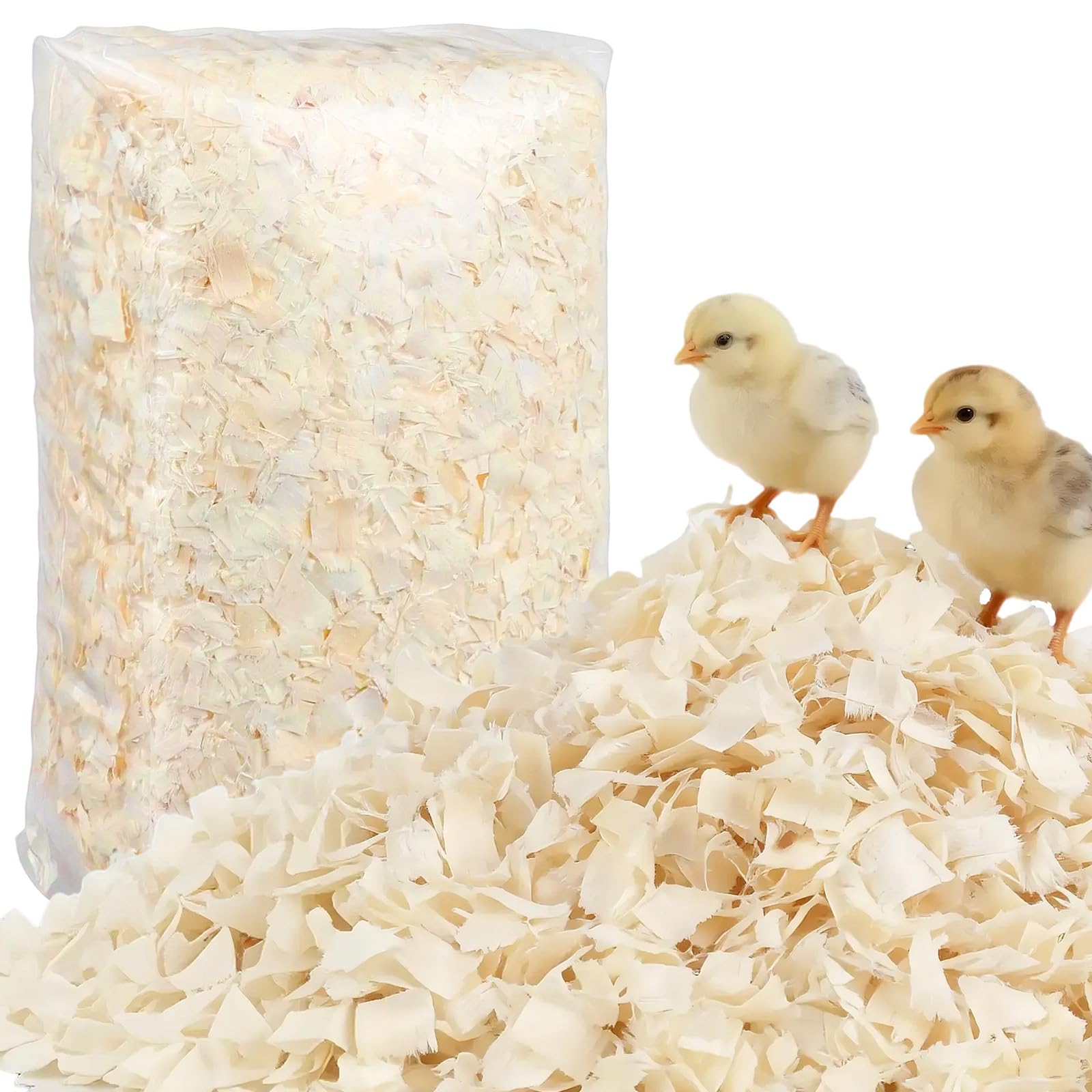 YIBOBO white poplar chick bedding flakes provide soft texture for newborn chicks.