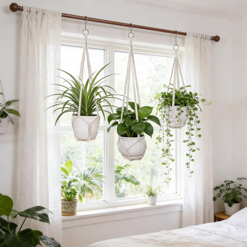 YIBOT boho macrame hanger for indoor or covered outdoor spaces.