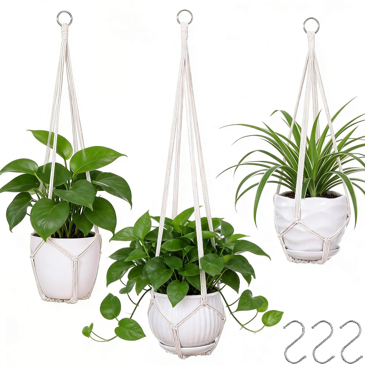 YIBOT 35-inch macrame plant hanger suspends a pot for stylish space-saving display.