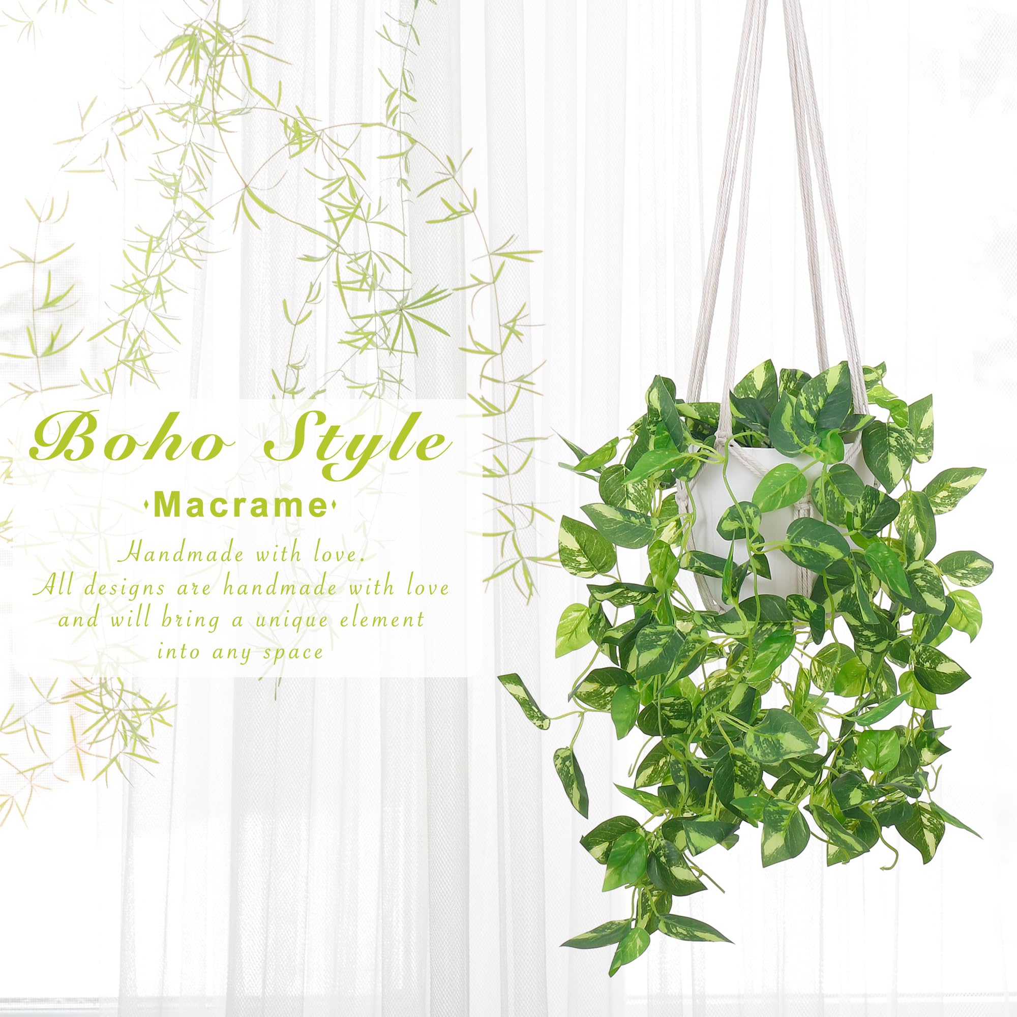 YIBOT macrame plant hanger ivory with S hooks for easy pot hanging.