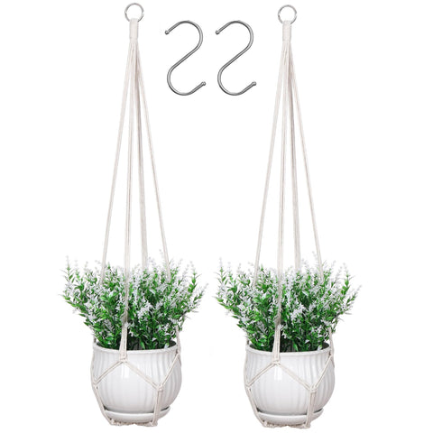 YIBOT macrame plant hanger set includes two hangers and S hooks.