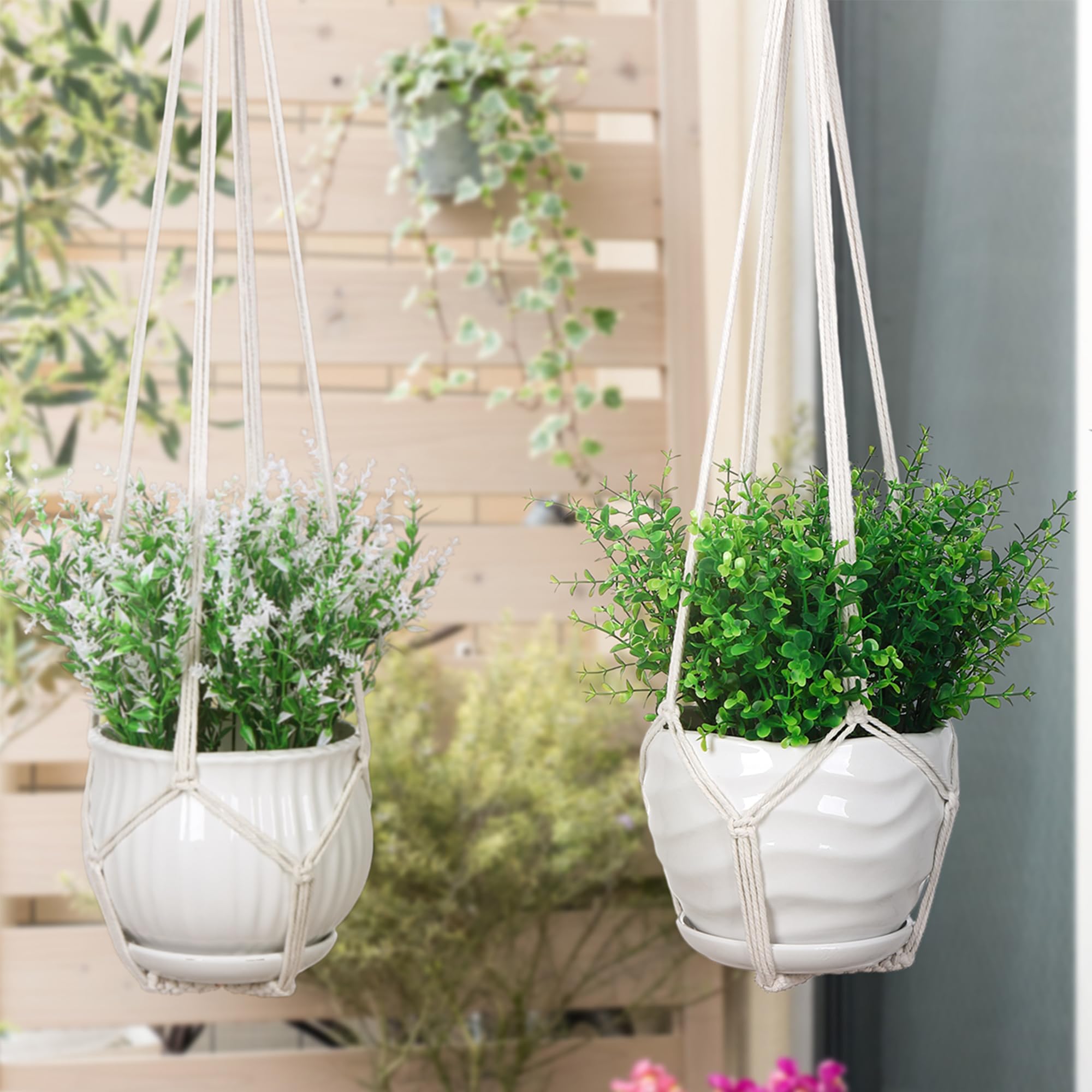 YIBOT macrame plant hanger space-saving design enhances vertical decor.