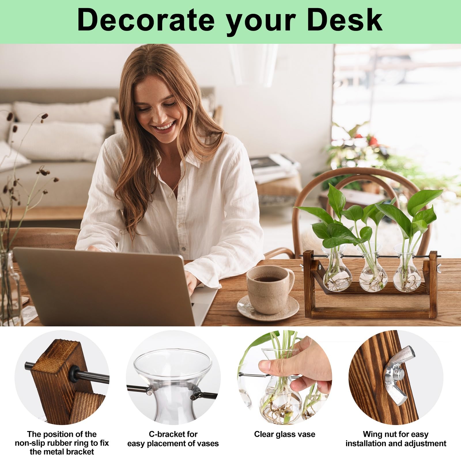 YIBOT office decoration featuring plant propagation vases