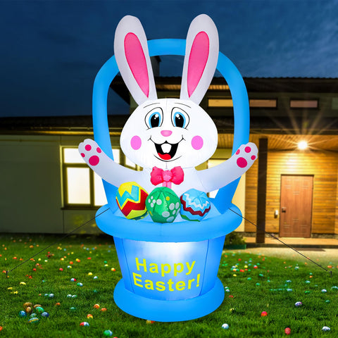 Yichuke 5ft Easter bunny in basket shines for outdoor displays