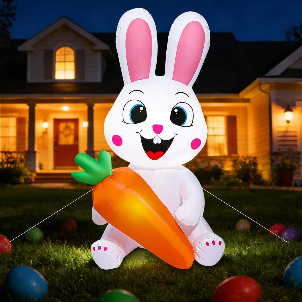 Yichuke 5 ft Easter bunny inflatable with carrot greets guests at your doorstep