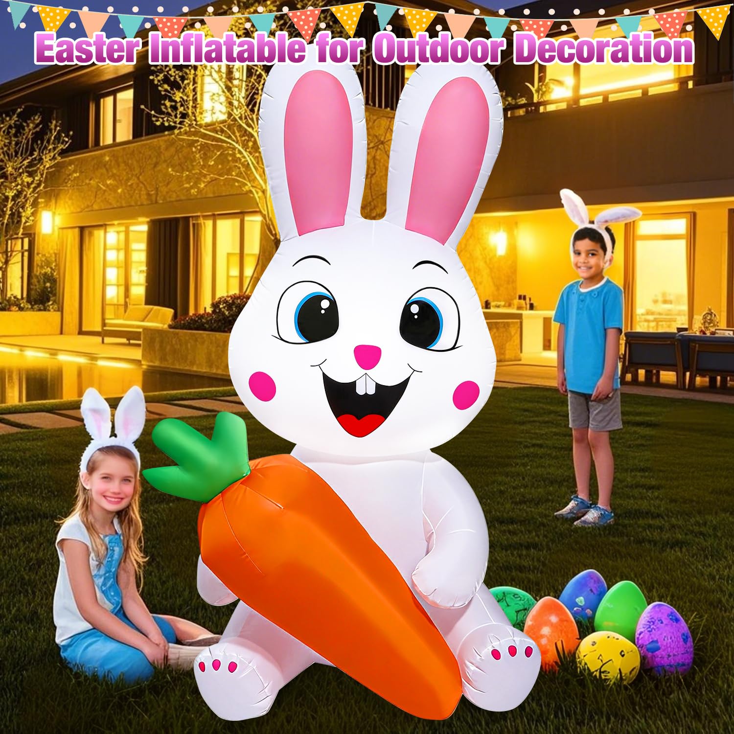 Yichuke LED light up Easter bunny inflatable for night time garden display