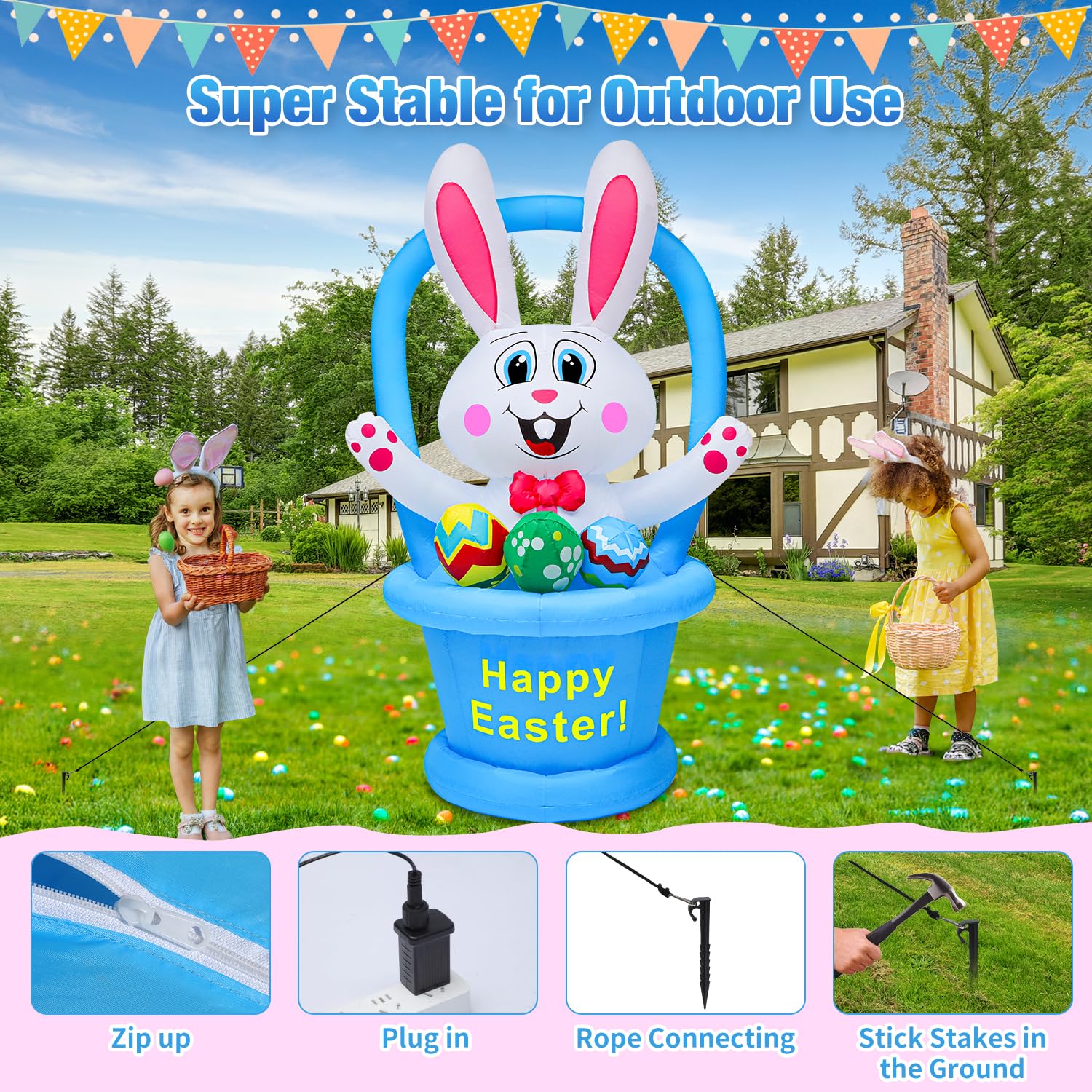 Yichuke sturdy ground stakes and ropes keep the inflatable stable