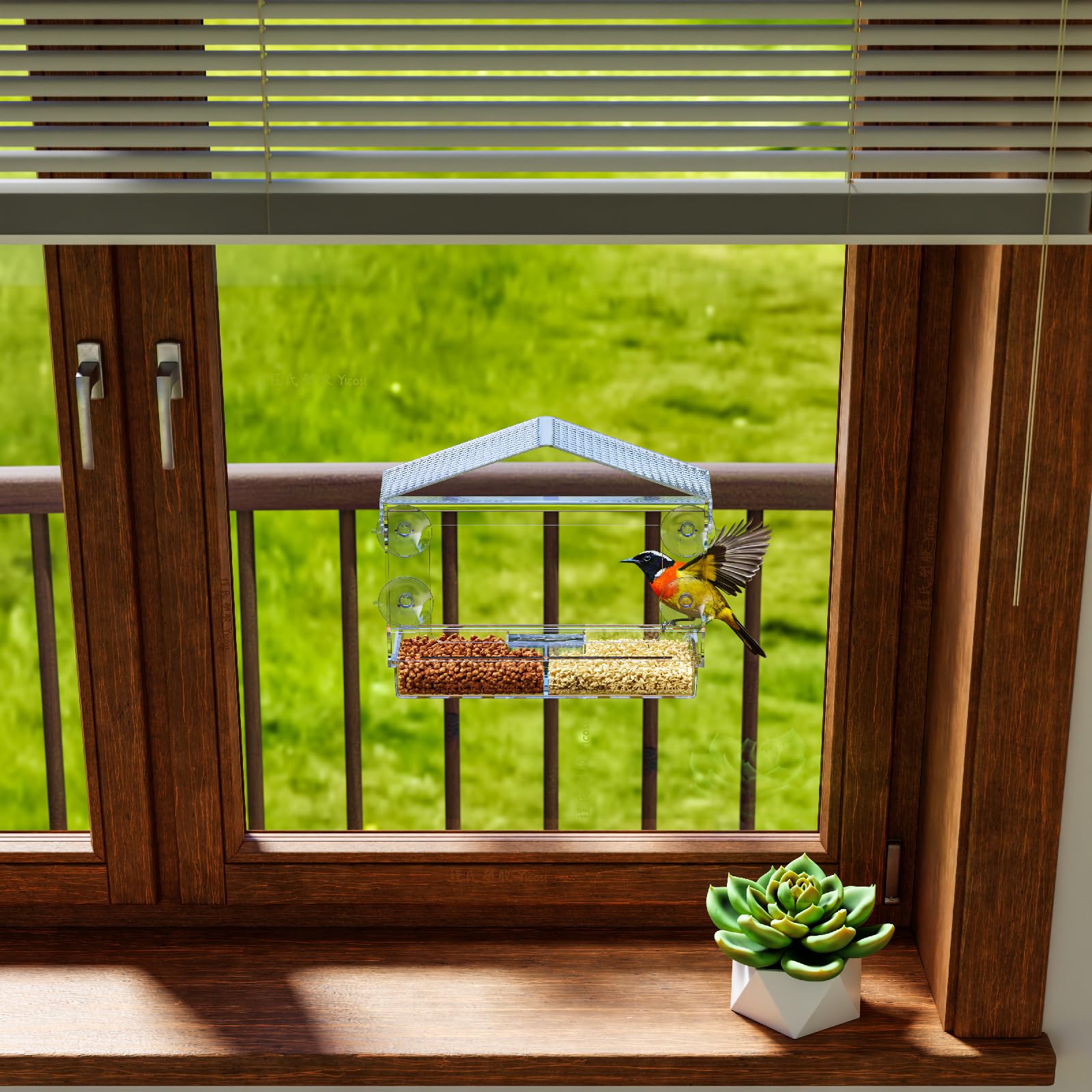 Yieach window feeder drainage port keeps seeds fresh and reduces waste.
